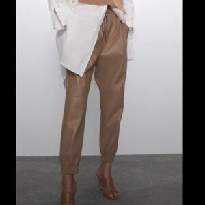 NWT ZARA FAUX LEATHER JOGGING PANTS  CAMEL